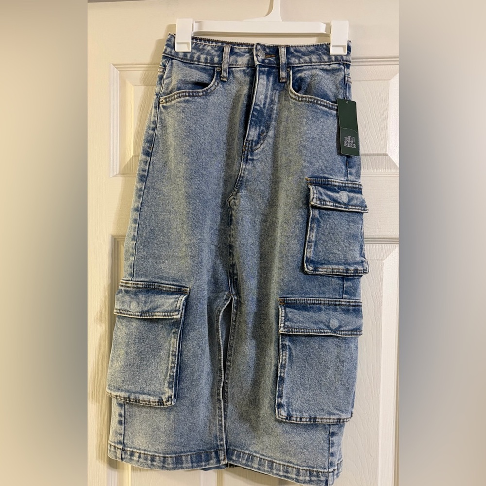 Wild Fable Light Blue Denim Cargo Midi Skirt